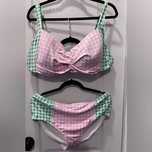 Draper James Pink and Green Gingham Bikini